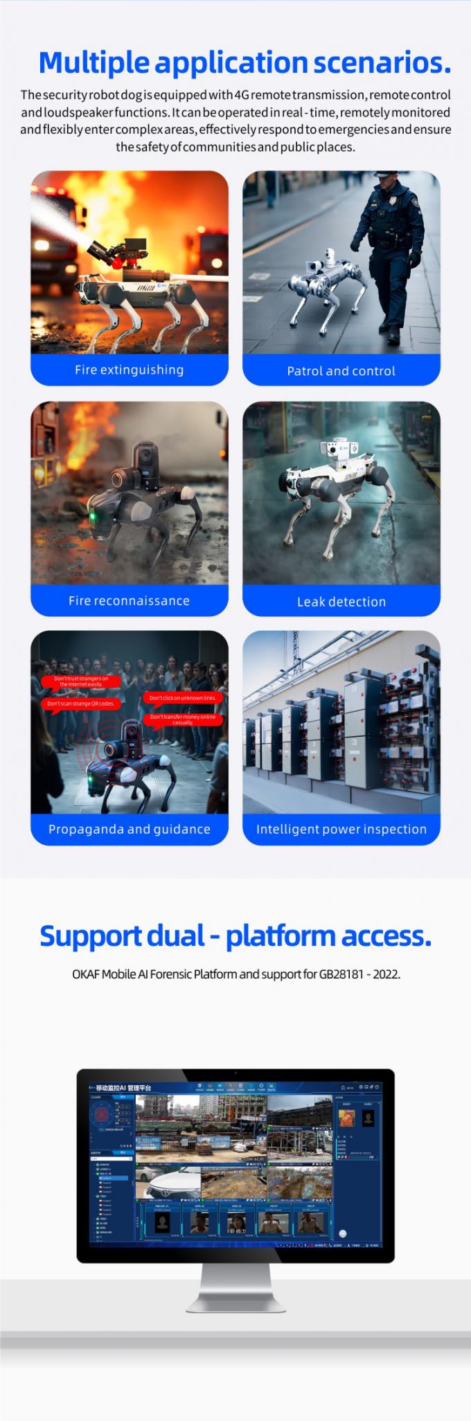 OKAF AI Vigilância Autônomo Robô de Patrulha de Segurança Robô de Guarda Industrial Cão Robô de Segurança Inteligente Robô Quadruplado 7