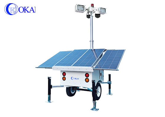 OKAF Site de Construção Torre de Luz de Vigilância 4G 5G Mobile CCTV Trailer Torre de Câmera de Segurança Solar