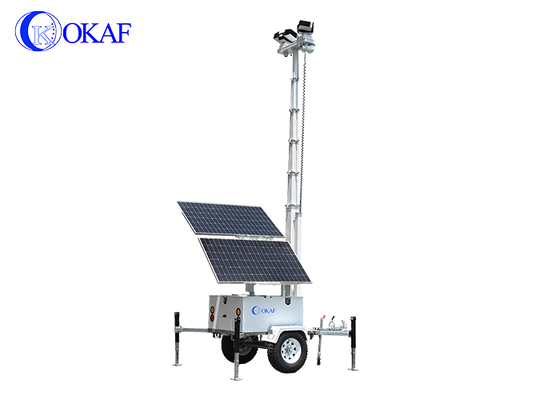 Sistema de vigilância móvel movido a energia solar fora da rede 12m mastro telescópico solar CCTV reboque de segurança para canteiro de obras