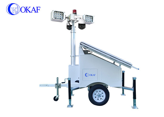 OKAF Site de Construção Torre de Luz de Vigilância 4G 5G Mobile CCTV Trailer Torre de Câmera de Segurança Solar